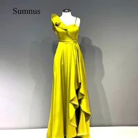 sumnus yellow satin prom dress ruffles strapless back zipper evening dresses elegant dress for bridal mother vestidos de fiesta