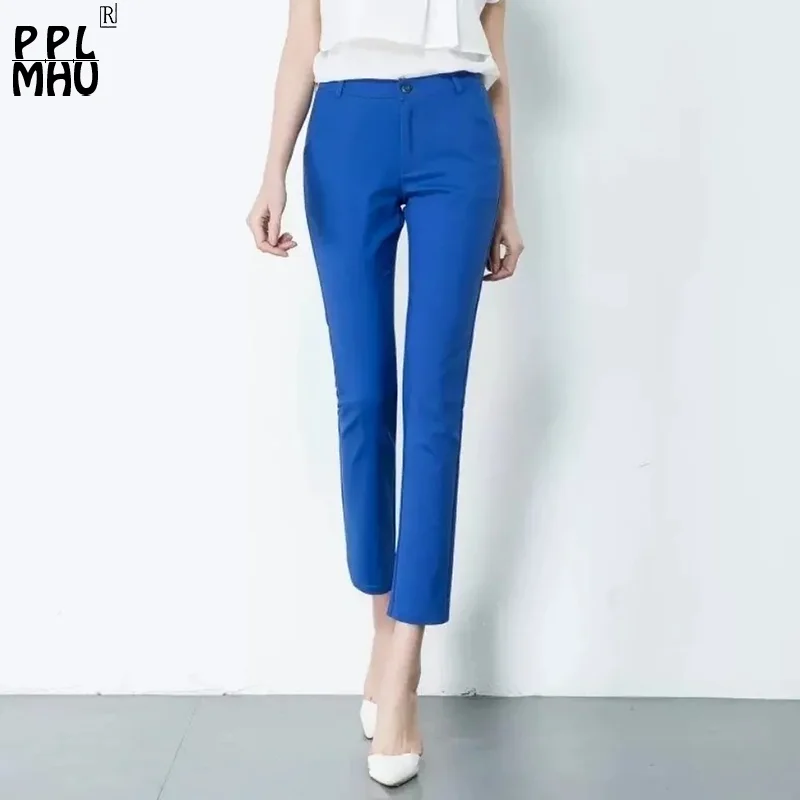 Pants Women 92cm Basic Solid Color High Waist Capris 4xl Oversize Straight Trousers Spring Summer Work Pantalones