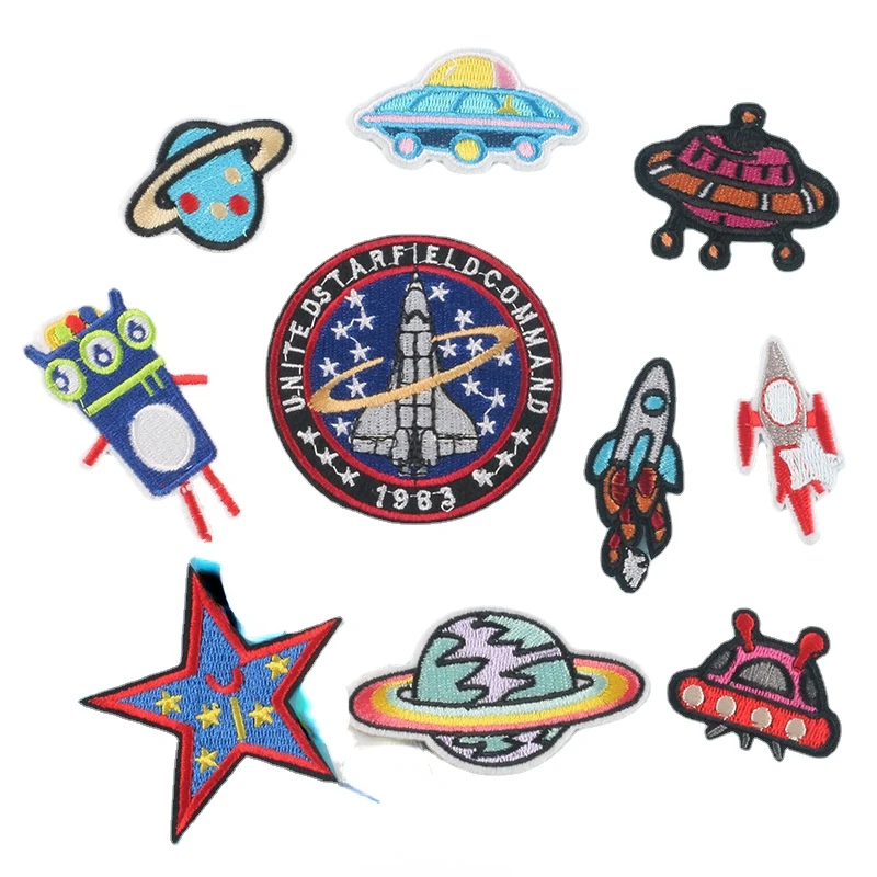 

50pcs/lot Small Round Luxury Embroidery Patch Shirt Bag Clothing Decoration Accessory Space Planet Rocket Crafts Diy Applique