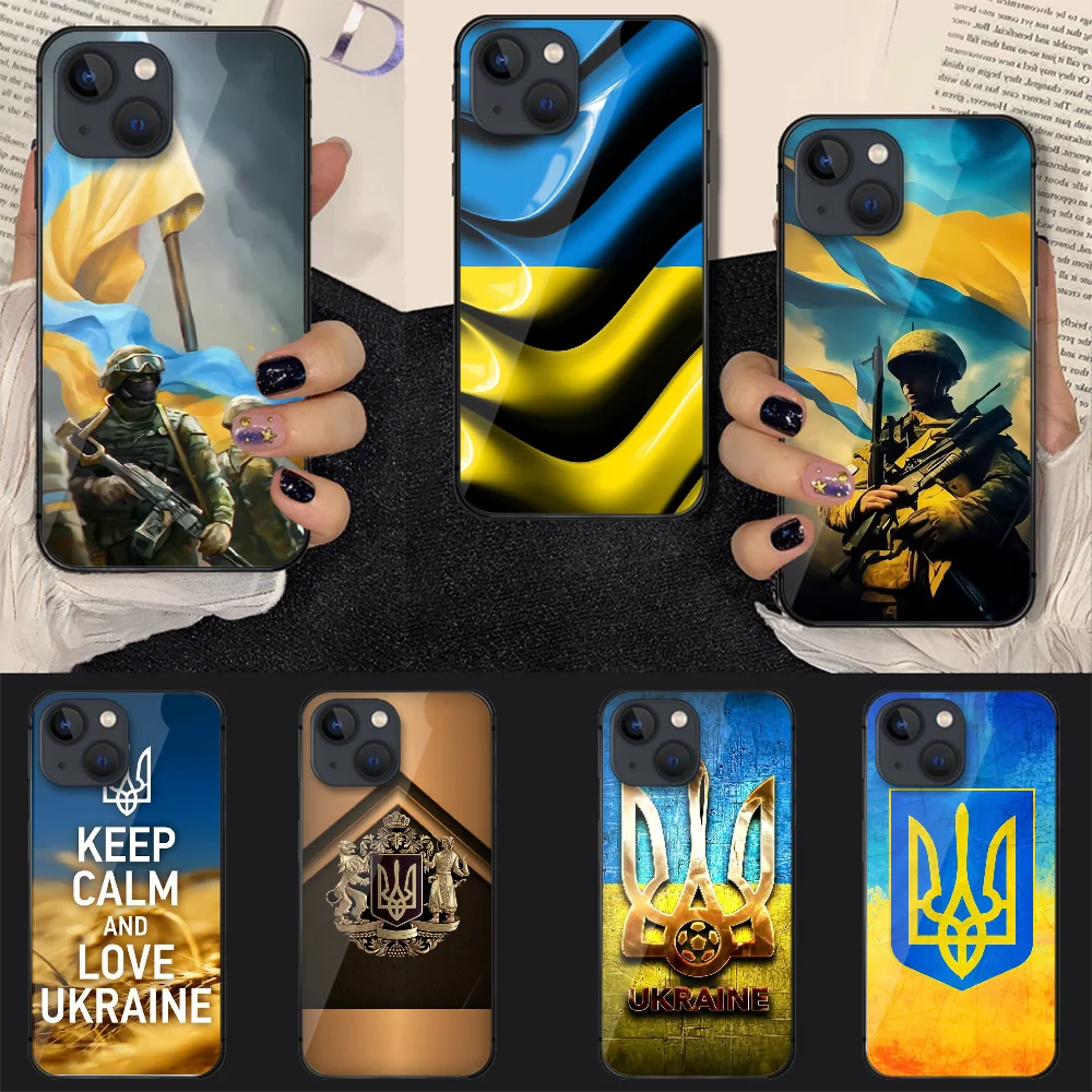 

Ukraine Flag Painted Peace Tempered Glass Phone Case Cover For Iphone 7 8 11 12 13 14 Pro Max Plus Mini 6s X XS XR SE Black