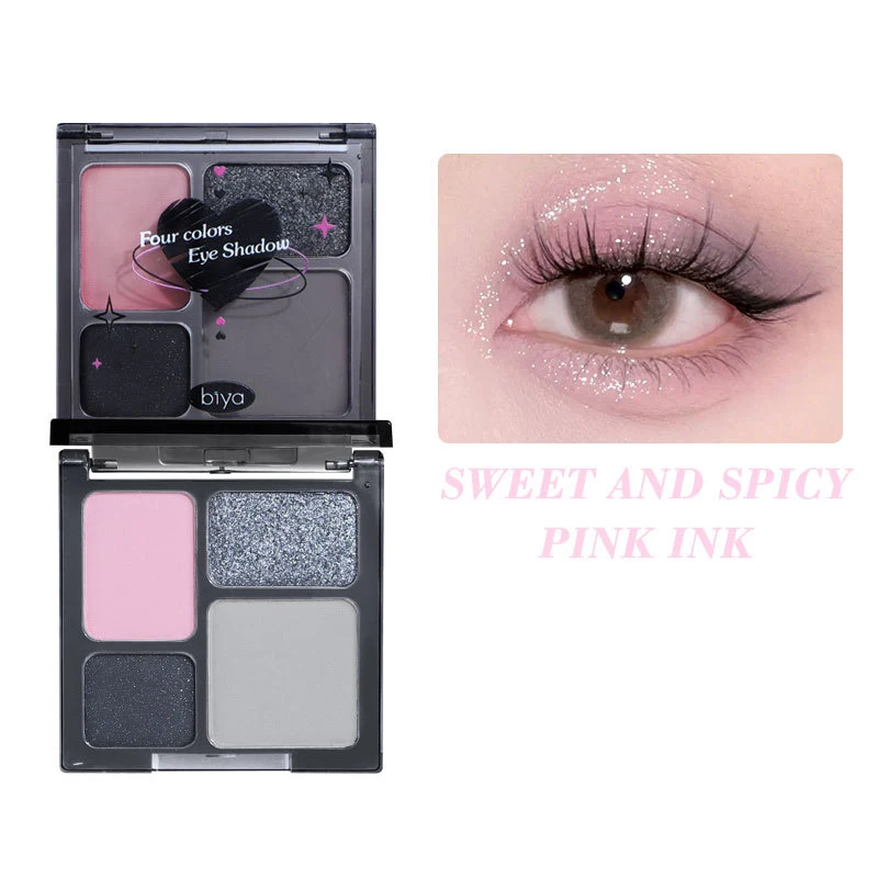 

4 Colors Pink Gray Y2K Eyeshadow Palette Cool Toned Smokey Eye Shadow Rouge Matte Glitter Shimmer Nude Eye Pigment Makeup
