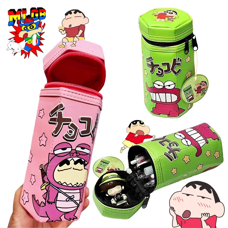 

Карандаш Kawaii Crayon Shin Chan, ручка-карандаш с рисунком под кожу крокодила, с шестигранной молнией, вертикальная сумка для ручек, сумки для хранения канцелярских принадлежностей для студентов