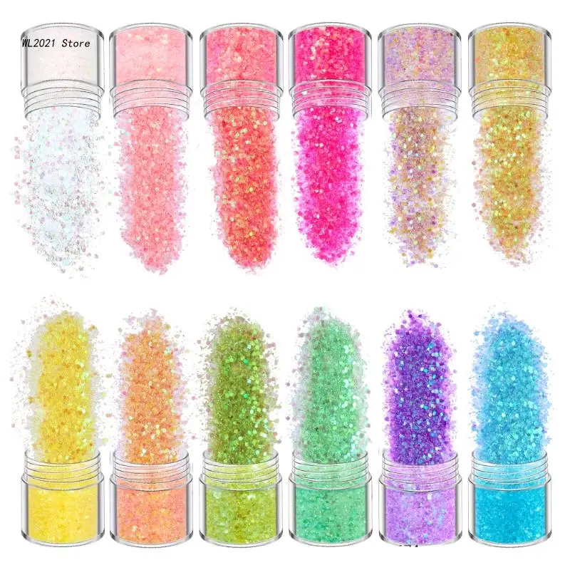 

12 цветов объемные Блестки для лица, тела, глаз, украшения для ногтей