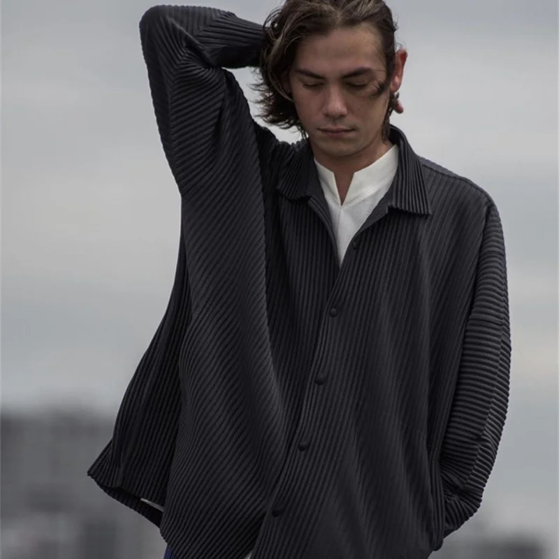 

Плиссированная ткань Issey Miyake Homme, топ на весну и осень, свободная однобортная Мужская Повседневная рубашка в стиле High Street