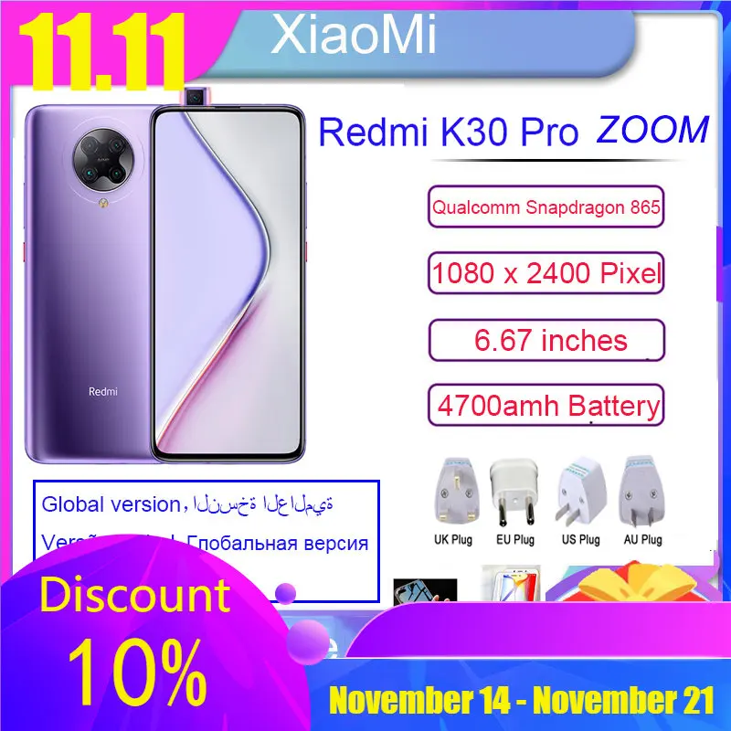 Original Xiaomi Redmi K30 Pro Zoom version 5G Smartphone Snapdragon 865 Eight Core 6.67 Full Curved Screen 64 Million Pixels