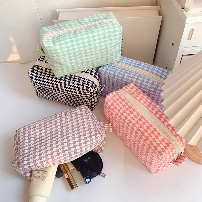 

Zipper Travel Makeup Bag Toiletry Bag Women Houdstooth Clutch Cosmetic Bag Makeup Organizer Toiletry Bag Washing Pouch