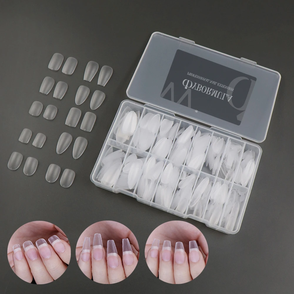 

450pcs Upgraded Matte Gel Nail Tips XXS Coffin Almond Round Pre-shaped Full Cover Acrylic False Fake Nail Tips Extension System