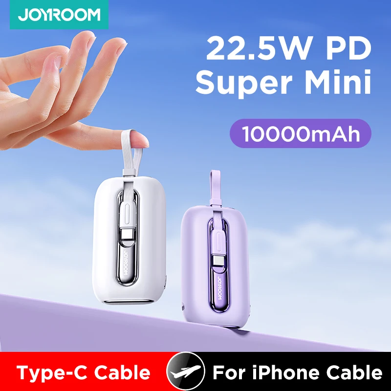 

Портативное зарядное устройство Joyroom для быстрой зарядки с кабелем Type-C для iPhone, PD QC3.0, 22,5 Вт, портативное мини-зарядное устройство для Samsung, Xiaomi, 10000 мАч