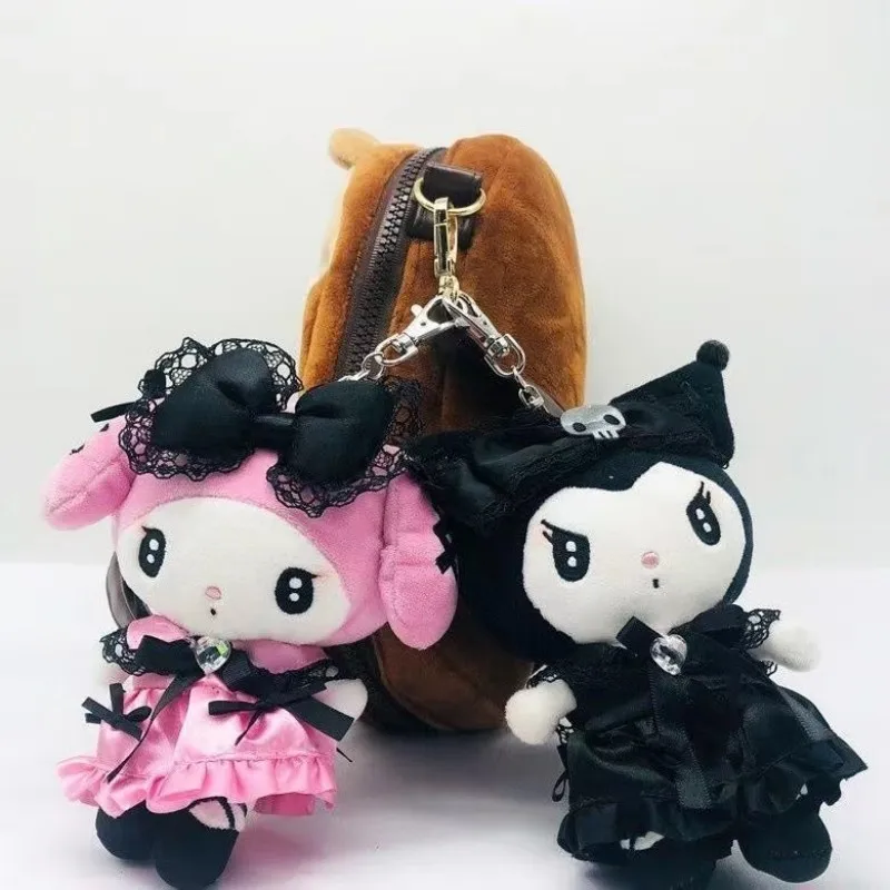 

Sanrio оригинальная плюшевая кукла Kuromi My Melody, кавайная Черная кружевная горничная, наряд серии, мультяшный милый плюшевый кулон в подарок, 14 см