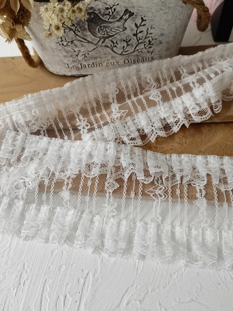 

9CM Wide White Tulle Ruffle Lace Fabric for Fringe Trim DIY Party Wedding Dress Curtain Decor Sewing Accessories Crafts African