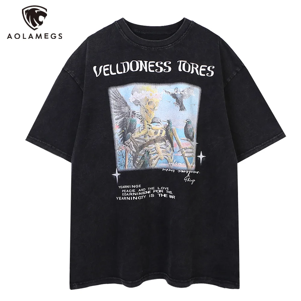 

Летняя винтажная Мужская футболка с принтом черепа, модная уличная Футболка с принтом в английском футболки с надписями Harajuku, повседневная мужская уличная одежда Y2K