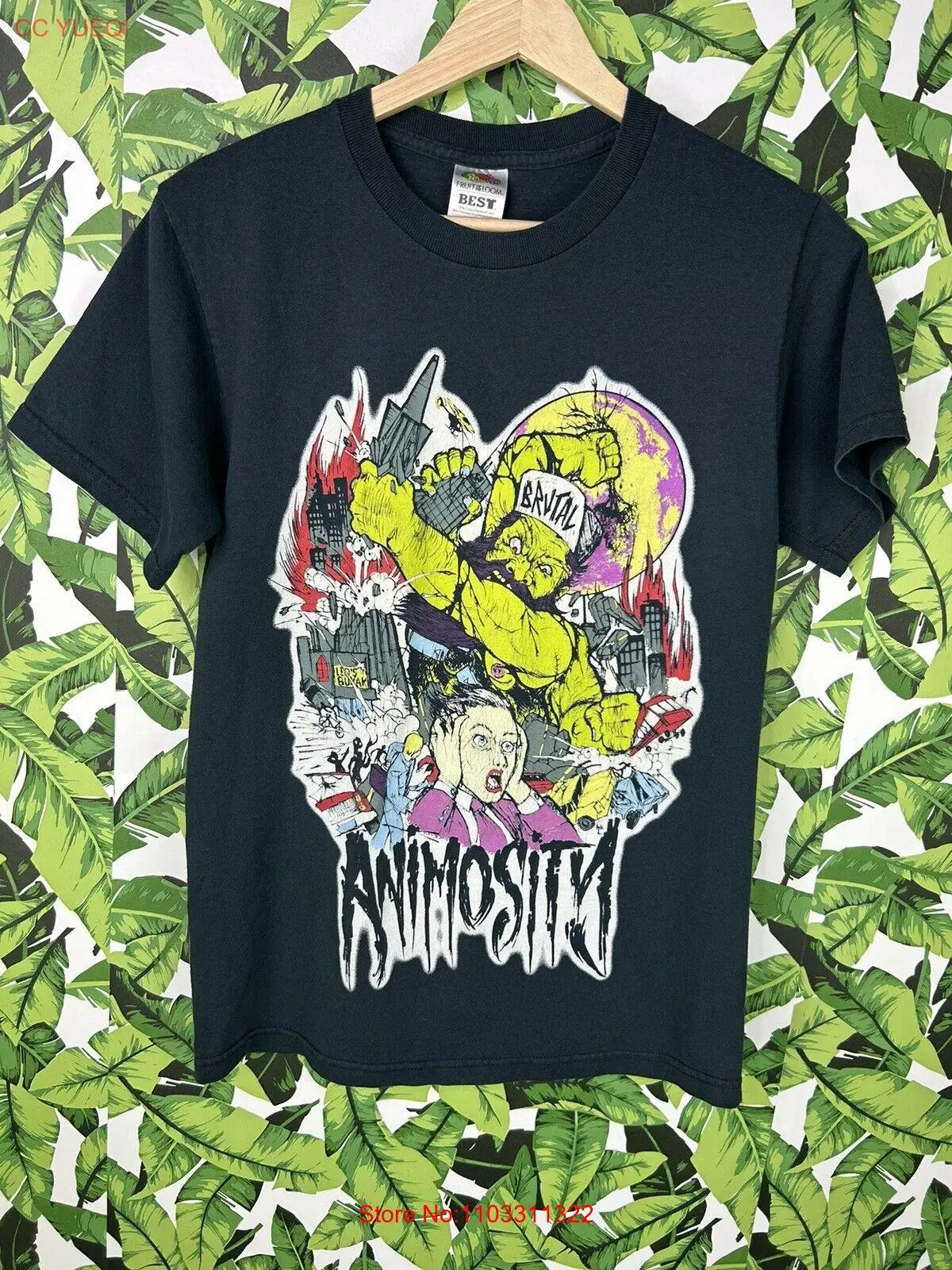 Редкий! Мужская футболка с металлическим ремешком Animosity Sz Small Y2K Era