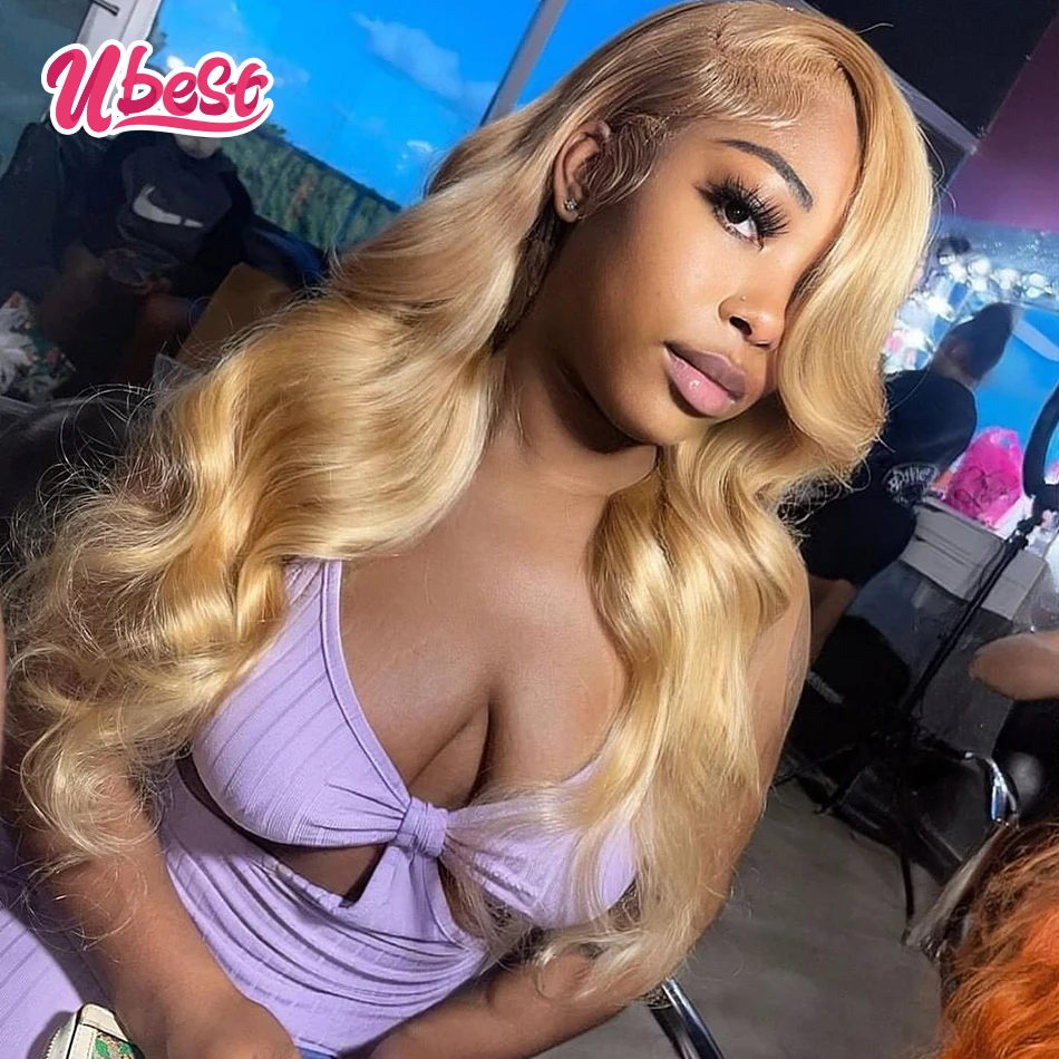 Honey Blonde Colored #27 Human Hair  Body Wave Human Hair Wigs Top Hairline 13x4 Lace Frontal Wig Transparent Lace Wig For Women