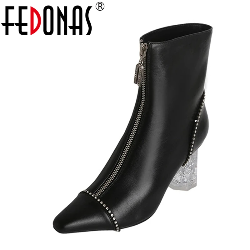 

FEDONAS Classic Brand Sexy Woman Ankle Boots Autumn Winter Warm Cow Leather Basic Party Office Prom High Heels Shoes Woman