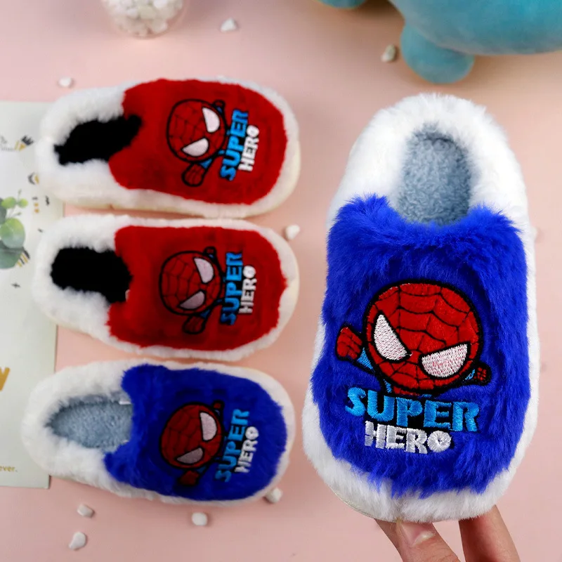 

Disney Anime Kawaii Spider Man Children'S Cotton Slippers Cartoon Boy Plush Home Indoor Anti-Skid Thick Soles Warm Winter Shoes