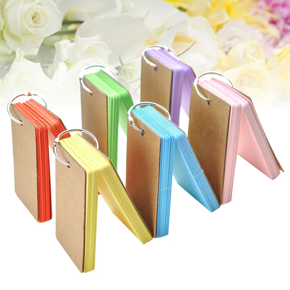 

6Pcs Kraft Paper Binder Ring Easy Flash Cards Memo Scratch Notes Pads (Assorted Colors)