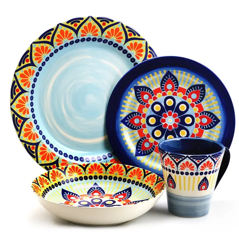 

Zen Blue Mozaik 16 Piece Round Stoneware Dinnerware Set