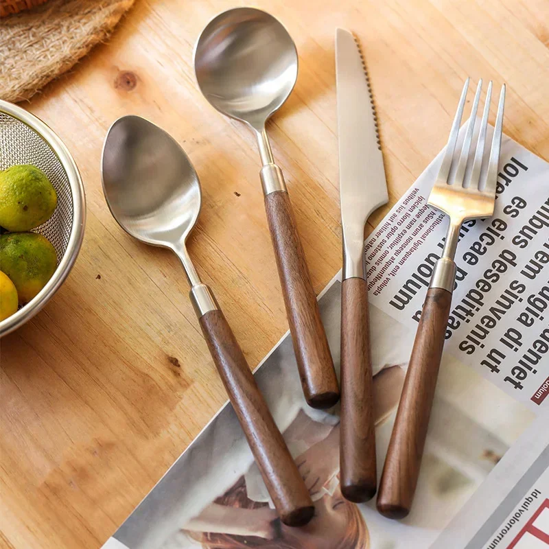 Набор столовых приборов из нержавеющей стали орехового дерева 304 дюйма