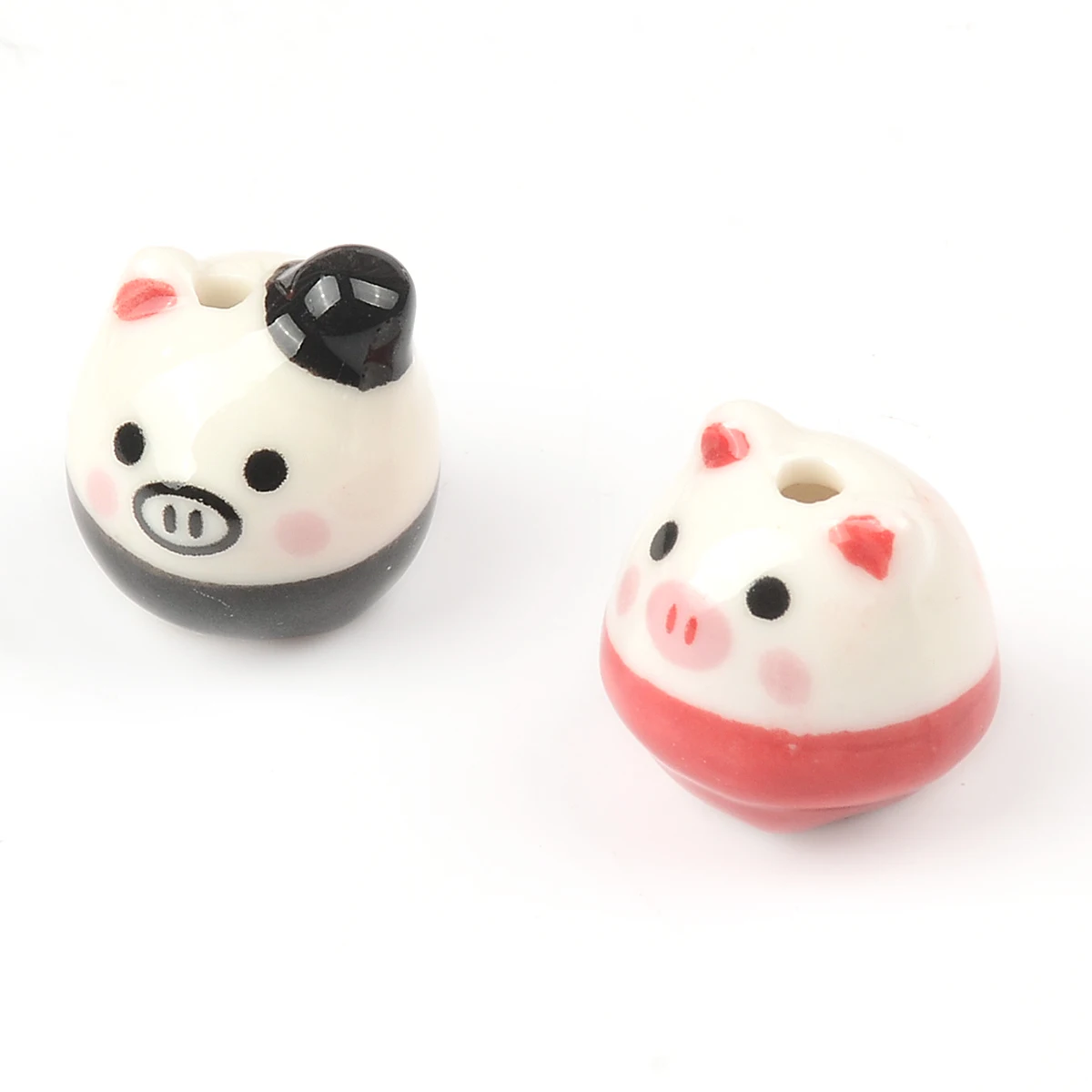 

16mm Cute Mini Pig Ceramic Beads Red and Black Porcelain Loose Spacer Beads for Jewelry Making Bracelet Charm Accessories