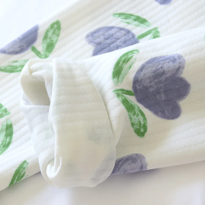 Thickened Women's Pajamas Long-sleeved Trousers Two-piece Lapel Flower Cotton Quilted Homewear Suit Pajamas