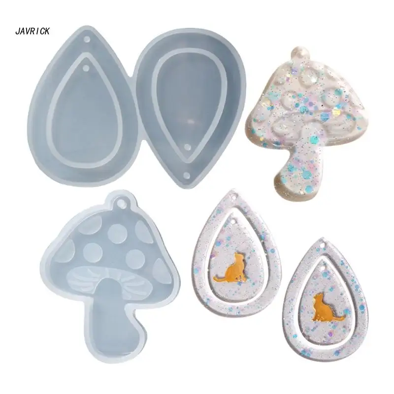 

Resin Jewelry Casting Molds Teardrop Mushroom Shape Silicone Mold Clear Pendant Resin Molds with Hanging-Hole DIY Crafts