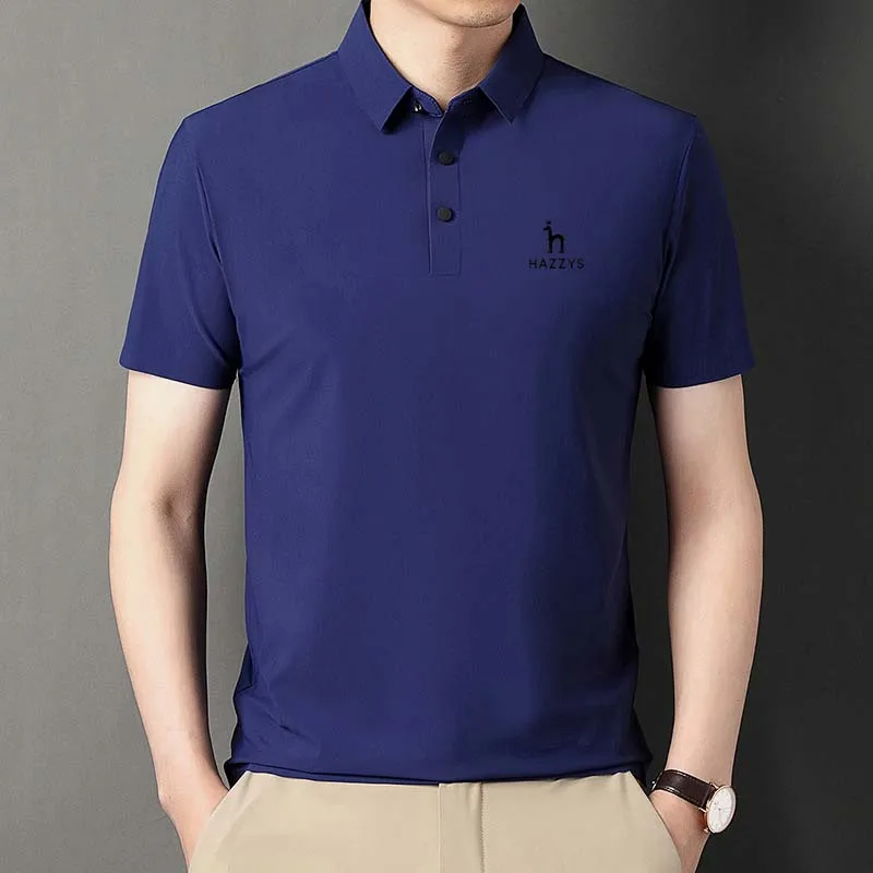 Men's Shirt Polo T-shirt Wear Golf HAZZYS Seamless Solid Color Short Sleeve Top Cool Lapel Casual  Thin 2023