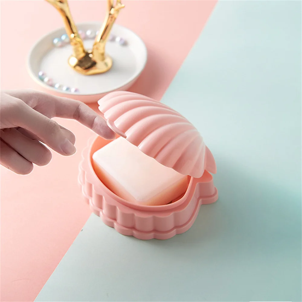 

Vintage Shell Shaped Soap Box with Cover Draining Non-slip Bathroom Accessories Soap Holder Case Soap Dish Home Soap Box