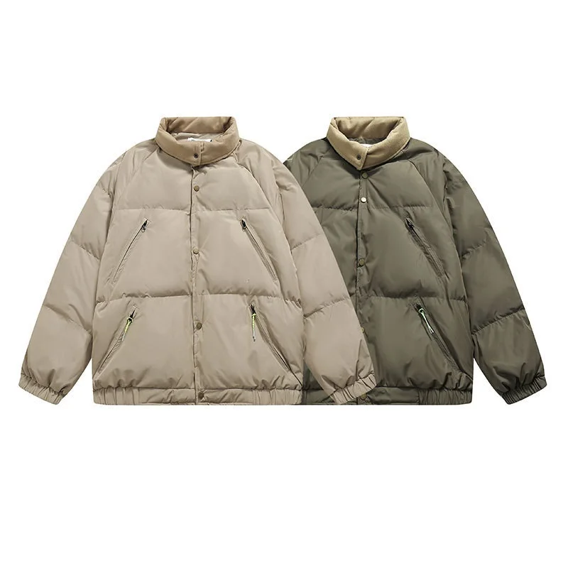 Rainbowtouches Cargo Jackets 4 Pockets Men Down Coats Winter Warm Windproof Parkas Solid Color Stand Collar Retro Streetwear