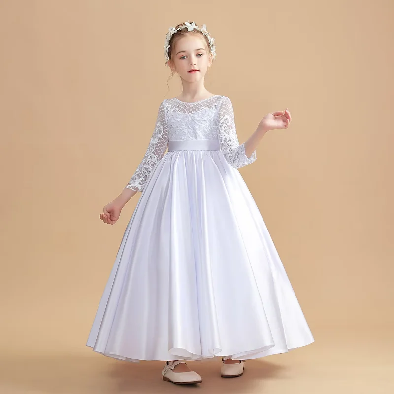 

Flower Girl Dresses A-LINE Three Quarter O-Neck Lace Wedding Girl Princess Dress Ball Gown for First Communion Birthday Wedding