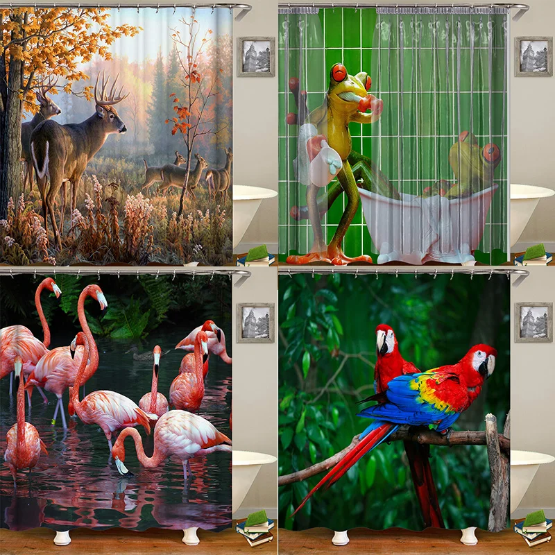 

Animal Parrot Horse Frog Shower Curtain With Hook Bathroom Home Decor
