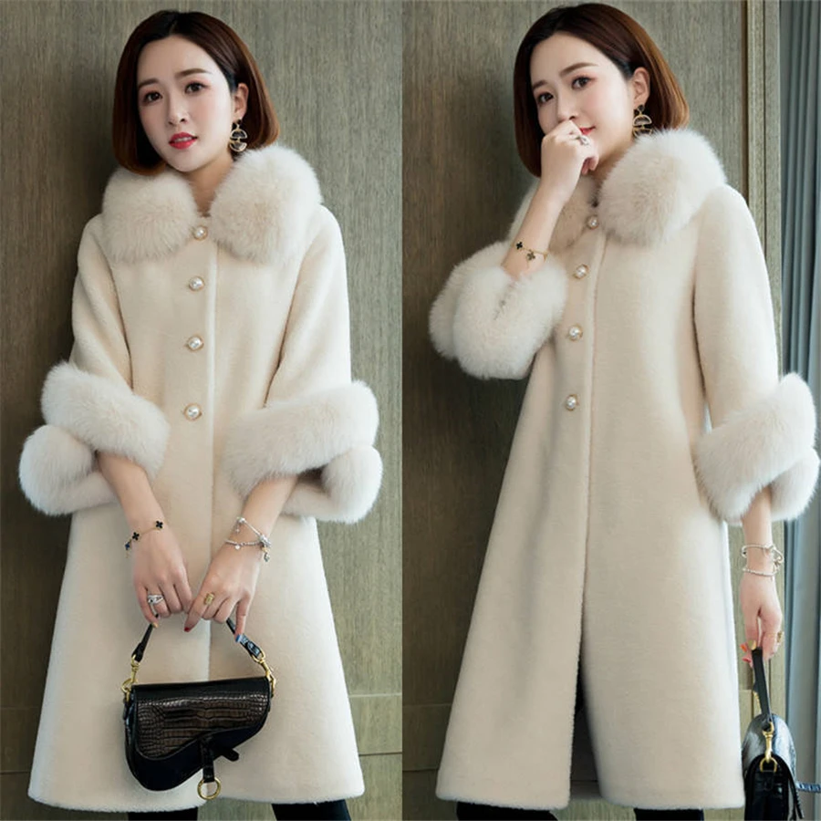 Mid-length Winter Faux Collar Fleece Fur Coat Women Plush Warm Thick Overcoat Lawbwool Outwear Korean Street Windbreaker Jacket