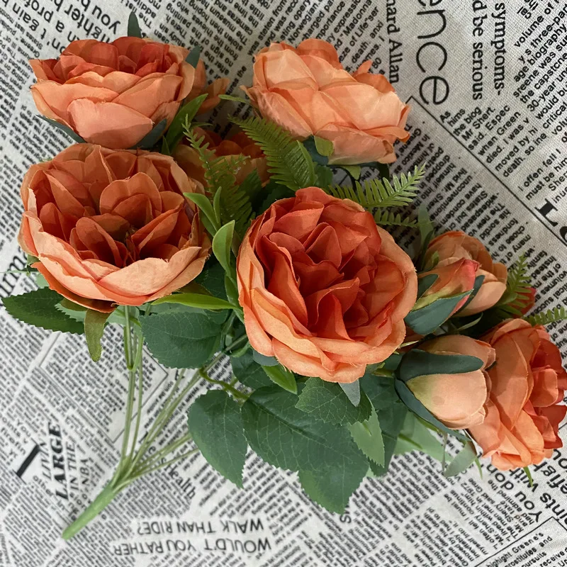 

Искусственный цветок, Реалистичная фотография, 10 головок, высококачественная искусственная чайная роза, свадебные цветы, украшение для ком...