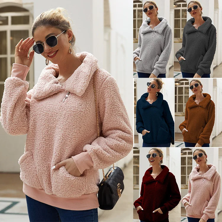 

Self-designed Sweatshirt 2023 Autumn and Winter High Neck Solid Color Thick Top Velvet Sweater Overseas Dropshipping