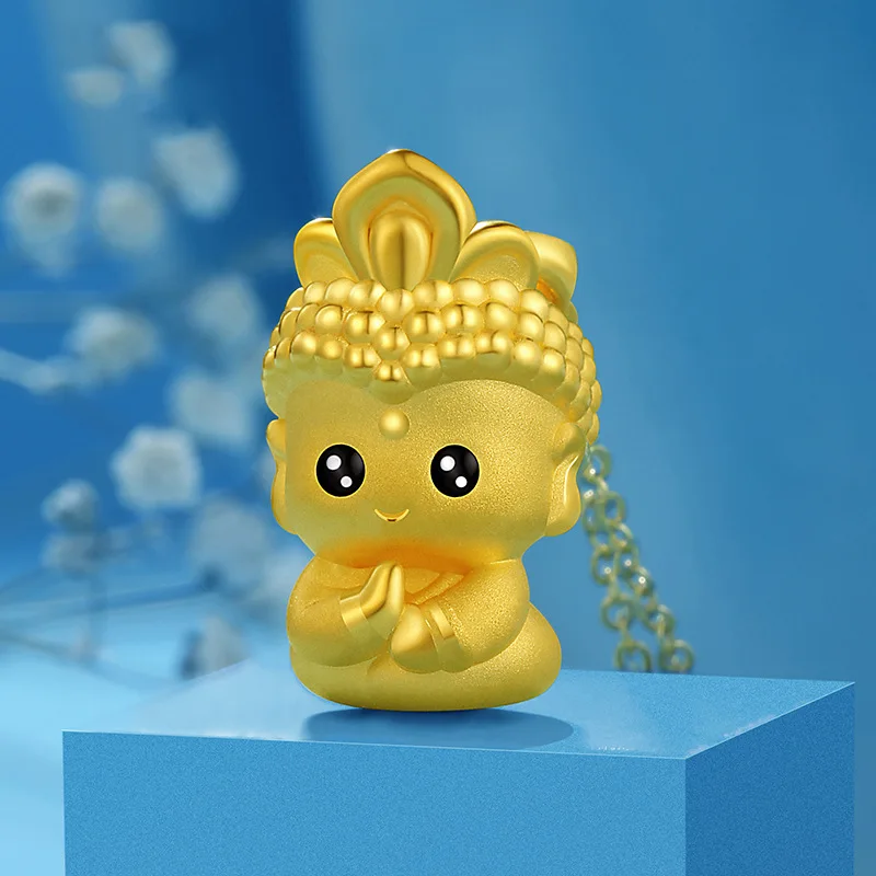 Новый Mengbao маленький золотой Будда покрыт 24-каратным песком золото, желтые благоприятные подвески