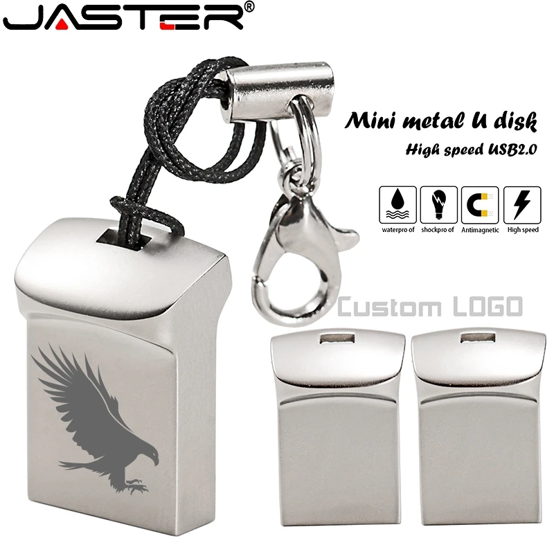 JASTER Mini Metal USB Flash Drives Silver Business Gifts Memory Stick Custom logo Pen Drive Waterproof Storage Devices 32GB 64GB