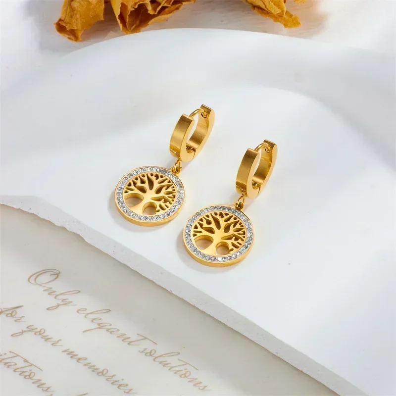 Модные роскошные круглые серьги CHUANGCHENG из нержавеющей стали с алмазным деревом