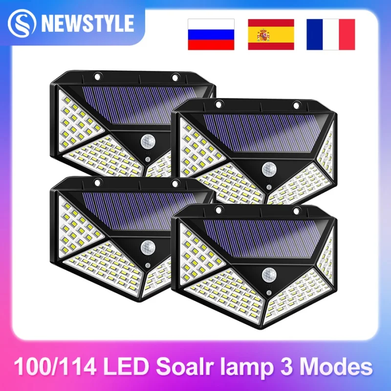 

Уличная Светодиодная лампа на солнечной батарее, 3 режима, 100/114 светодиодов