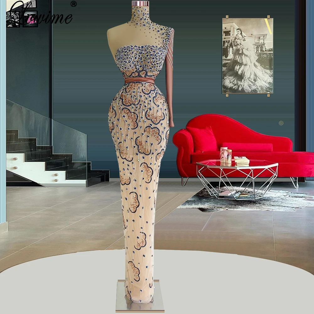 

Middle East Rhinestons Mermaid Cocktail Dresses One Shoulder Beads Prom Dresses Evening Wear Wedding Party Dresses Evening Gowns