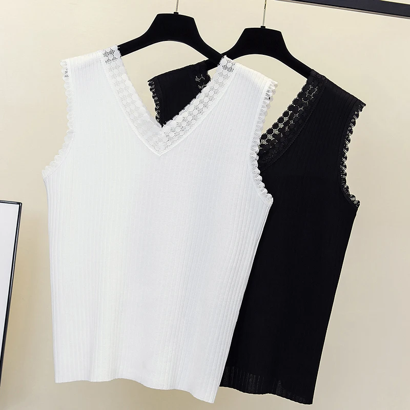Майка женская кружевная трикотажная красивый облегающий жилет Трикотажная