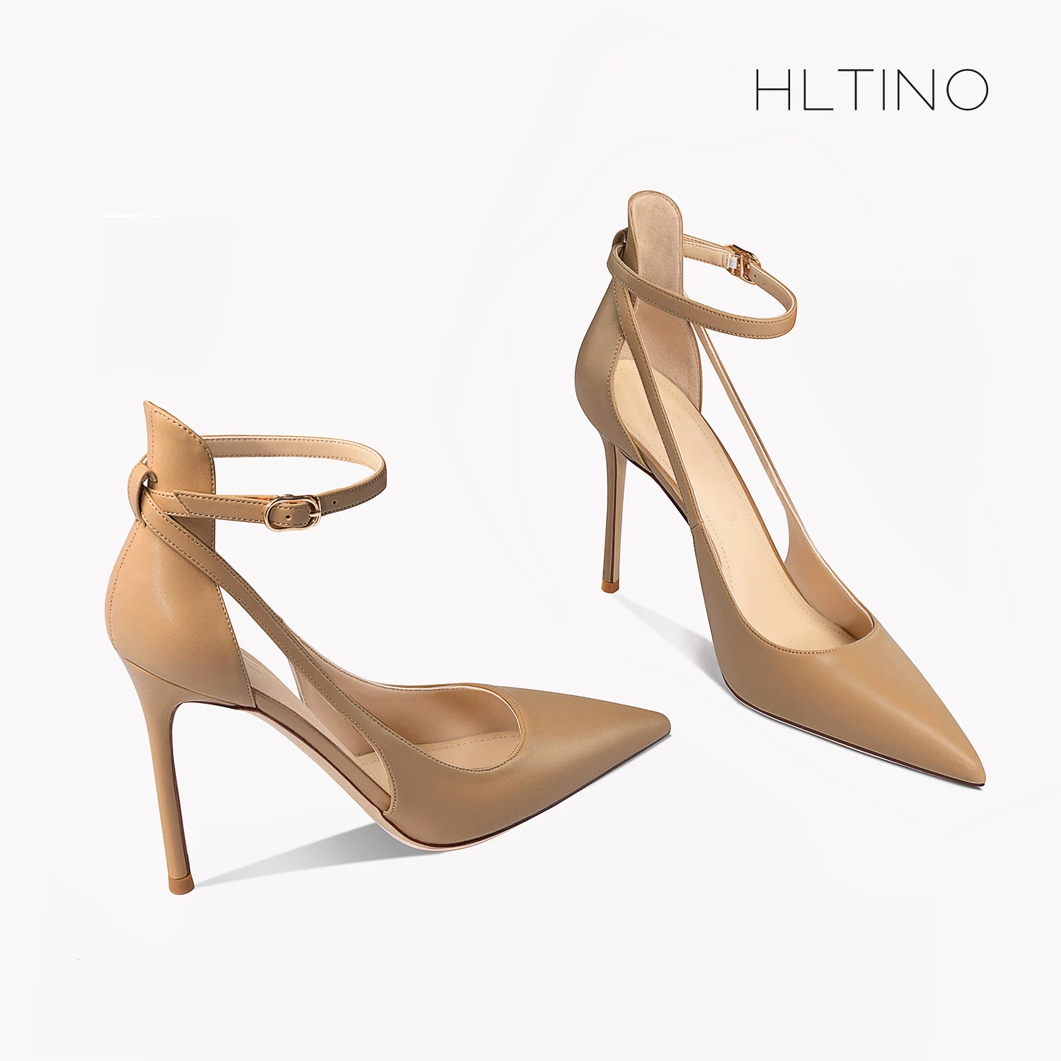 HLTINO new women summer shoes covered toe daily casual pumps high heels high heel sandals with buckle strap women heels Khaki