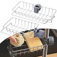 Kitchen Sink Faucet Shelf Stainless Steel Sponge Dish Cloth Rack Holder Adjustable Faucet Storage Organizer Bathroom Basket