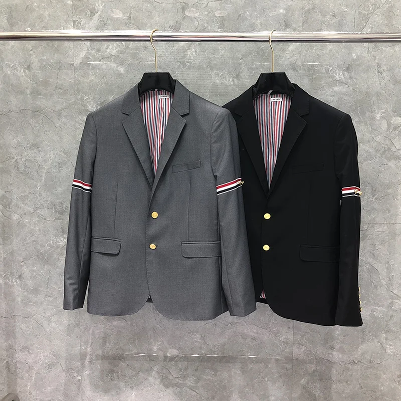 

THOM Male Autunm Winter Man Jacket Fashion Brand Coat Classic Armband Stripe Blazer Custom Wholesale Formal TB Suit