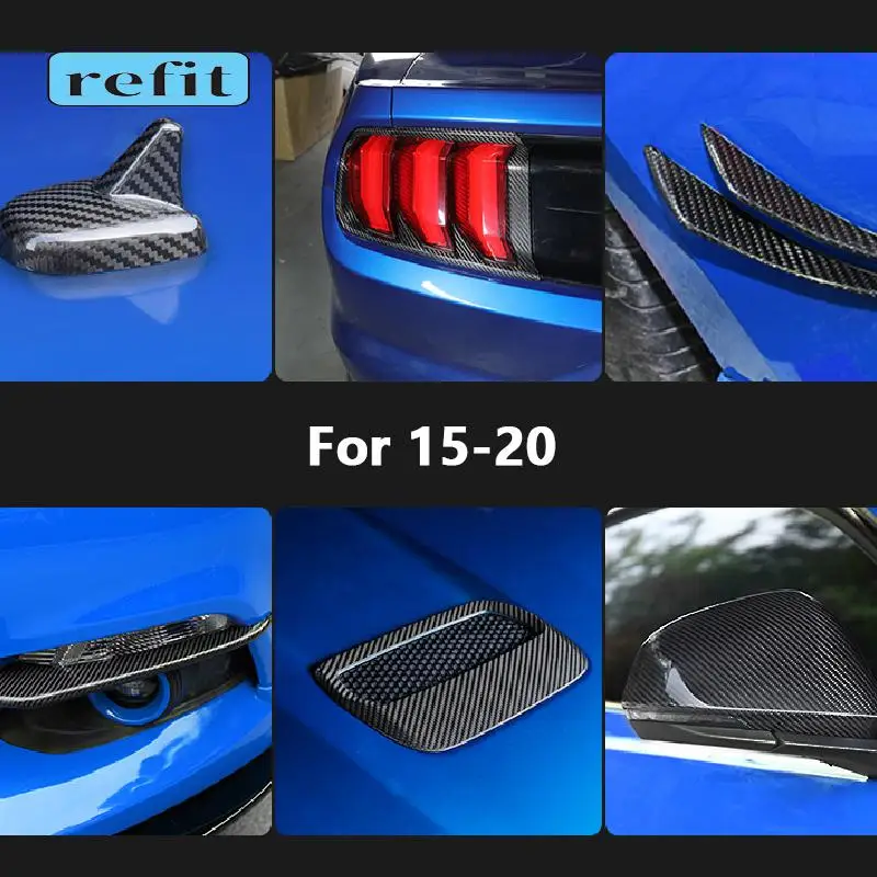 

Корпус автомобильного зеркала заднего вида из углеродного волокна, задняя панель, модификация крыла, декоративный всасывающий порт для Ford Mustang 15-20