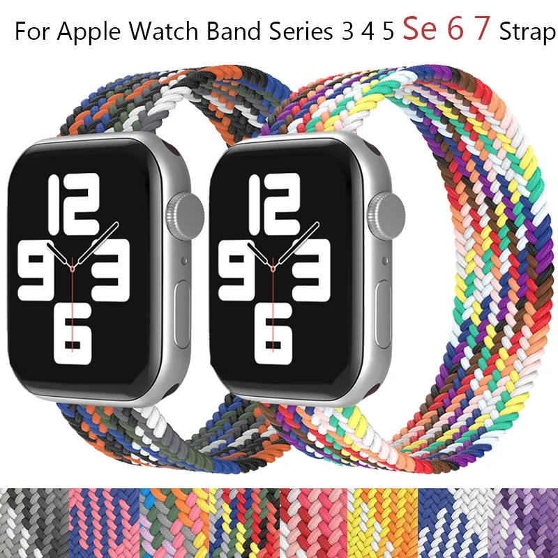 

Плетеный ремешок Solo для Apple Watch Band 44 мм 40 мм 45 мм 41 мм, эластичный тканевый нейлоновый браслет для наручных часов iWatch Series 3 4 5 Se 6 7