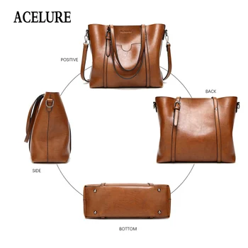 ACELURE Women bag Oil wax Women's Leather Handbags Luxury Lady Hand Bags With Purse Pocket Women messenger bag Big Tote Sac Bols