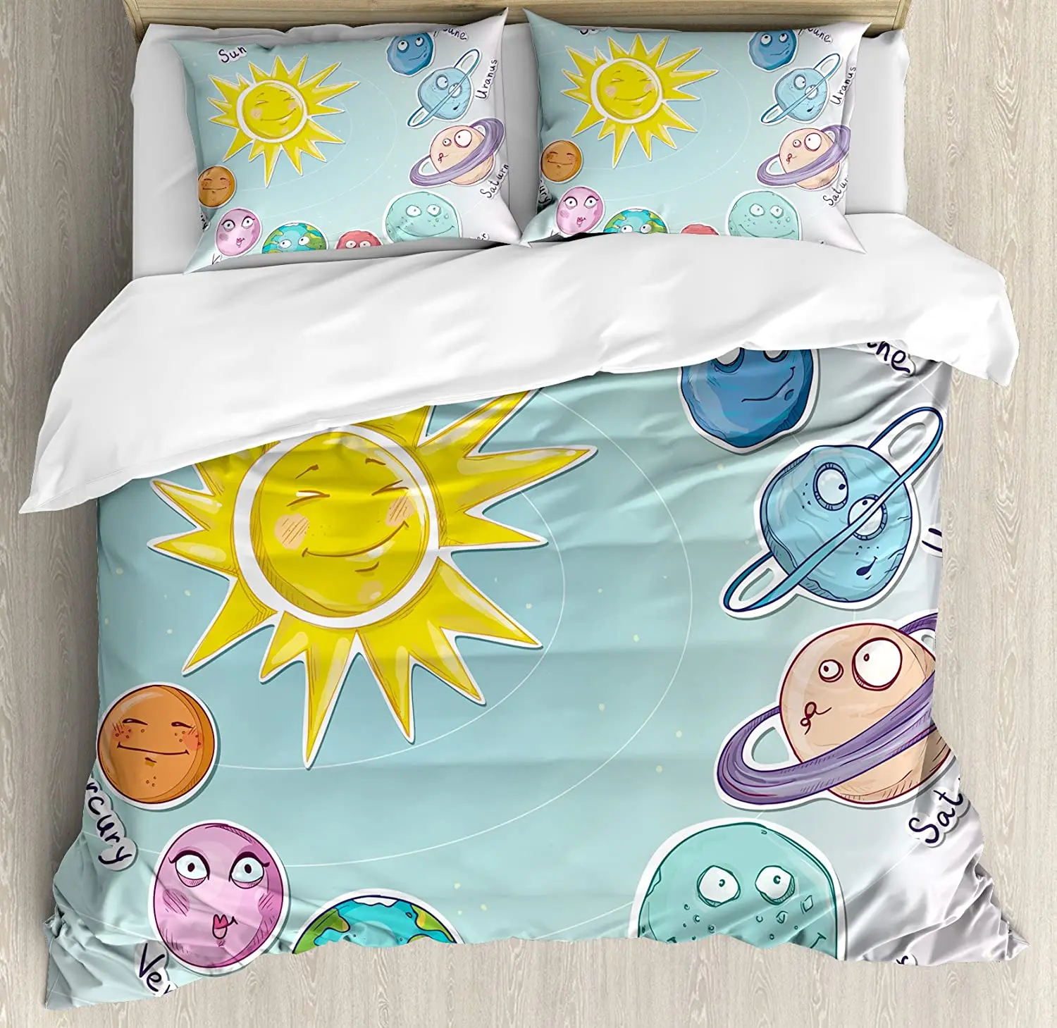 

Space Bedding Set Cute Cartoon Sun and Planets of Solar Sys 3pcs Duvet Cover Set Bed Set Quilt Cover Pillow Case Comforter Cover