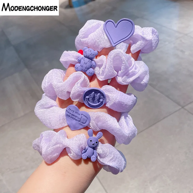 

Korean Purple Cartoon Hair Scrunchie Elastic Hair Bands Fashion Headband Ponytail Holder For Girls Hair Ties Hair Accessoires