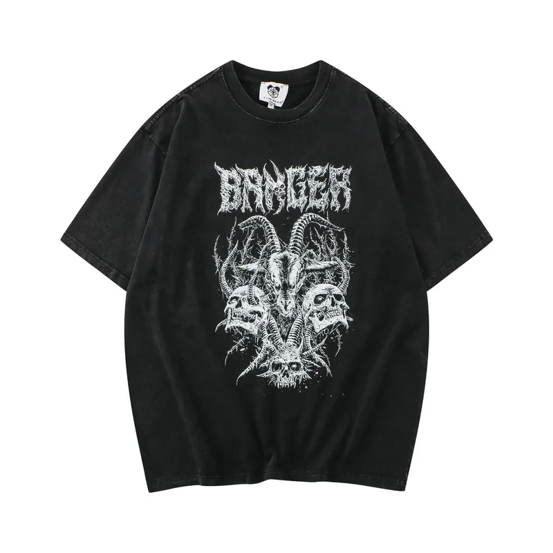 

High Street T Shirt for Men Claw Skull Washed Old Short Sleeve T-Shirt Dark Hip Hop Casual Half Sleeve Men's Clothing Y2k Tops