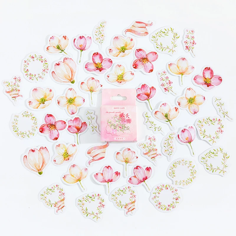 

45 pieces boxed stickers Peach Flower Paper Decorative Art Sticker