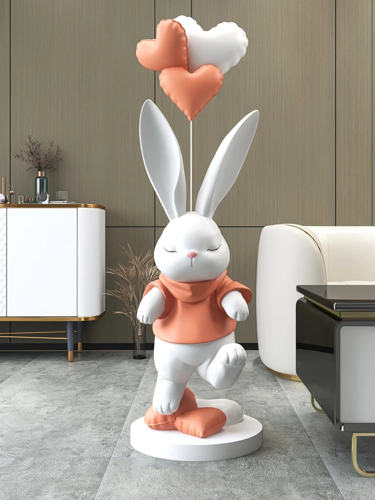 

Home Decor Living Room Decoration Accessory Cute Rabbit Large Floor Figurines For Interior Animal Resin / FRP Ornament Statues